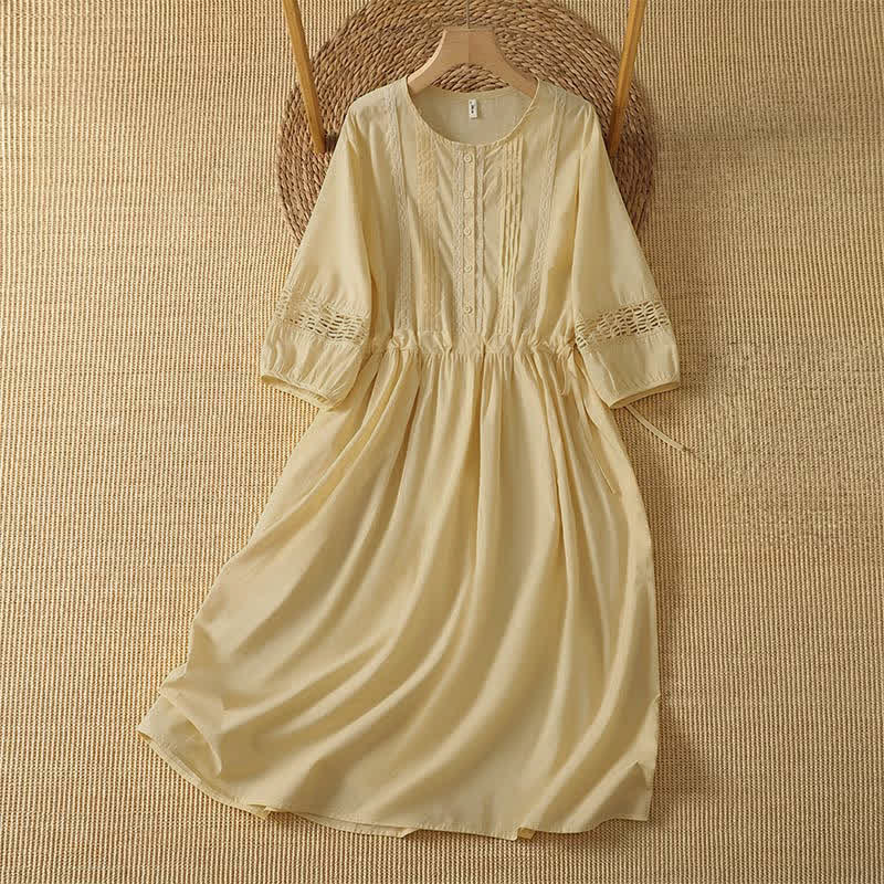 Buddha Stones 2-teiliges sommerliches Boho-Kleid für Damen mit Rundhalsausschnitt, ellbogenlangen Ärmeln und Tasche - Blassgoldene Rute - US12, UK/AU16, EU44 (2XL) - image 0