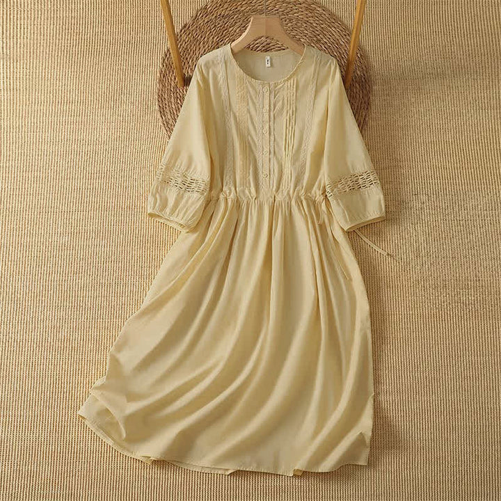 Buddha Stones 2-teiliges sommerliches Boho-Kleid für Damen mit Rundhalsausschnitt, ellbogenlangen Ärmeln und Tasche - Blassgoldene Rute - US12, UK/AU16, EU44 (2XL) - image 0