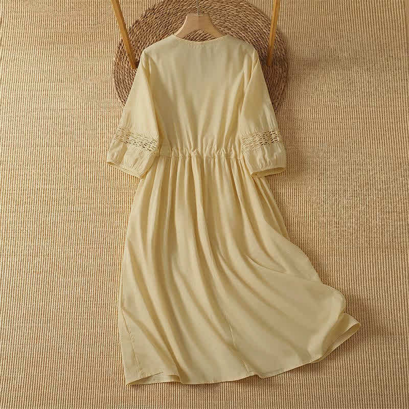 Buddha Stones 2-teiliges sommerliches Boho-Kleid für Damen mit Rundhalsausschnitt, ellbogenlangen Ärmeln und Tasche - image 1
