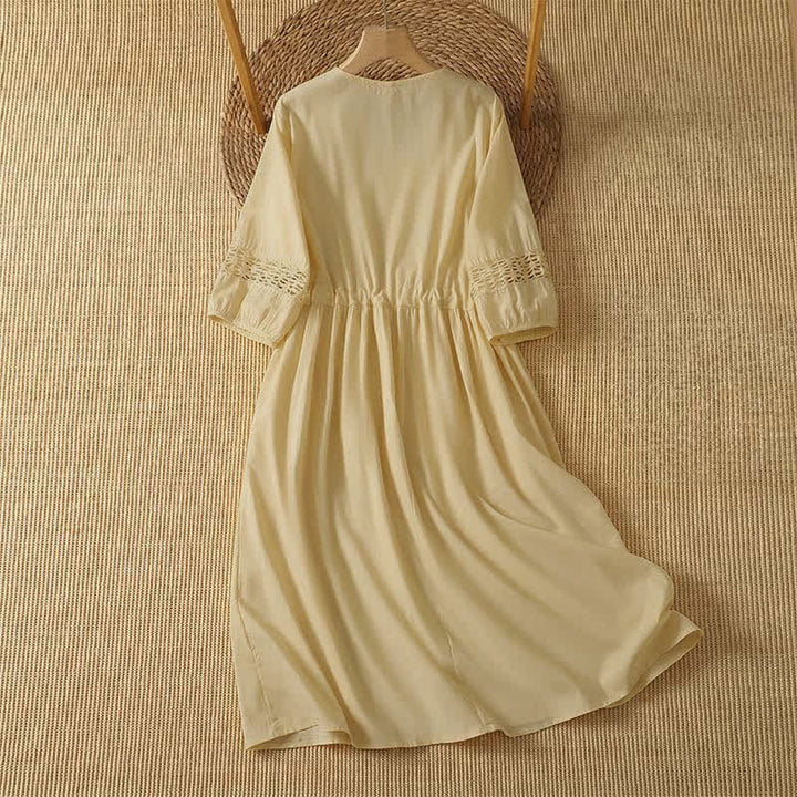 Buddha Stones 2-teiliges sommerliches Boho-Kleid für Damen mit Rundhalsausschnitt, ellbogenlangen Ärmeln und Tasche - image 1