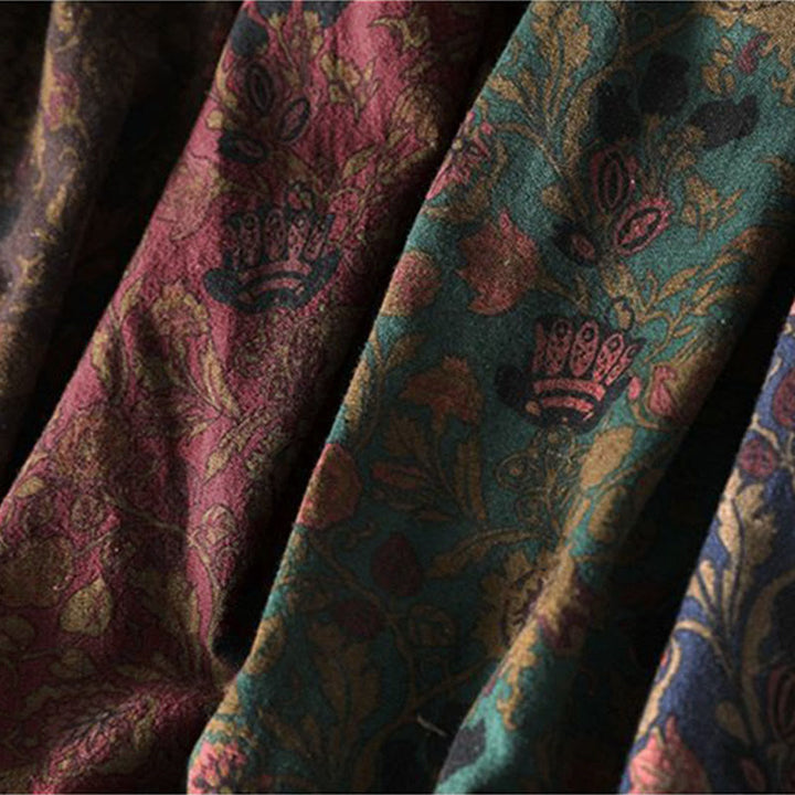 Buddha Stones ​​Retro-Blumenmuster A-Linien-Design Langarm-Midikleid für Damen - image 15