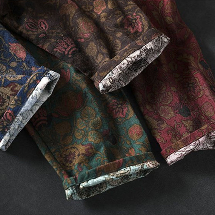 Buddha Stones ​​Retro-Blumenmuster A-Linien-Design Langarm-Midikleid für Damen - image 16