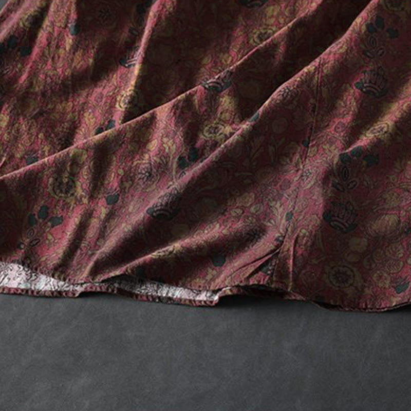 Buddha Stones ​​Retro-Blumenmuster A-Linien-Design Langarm-Midikleid für Damen - image 9