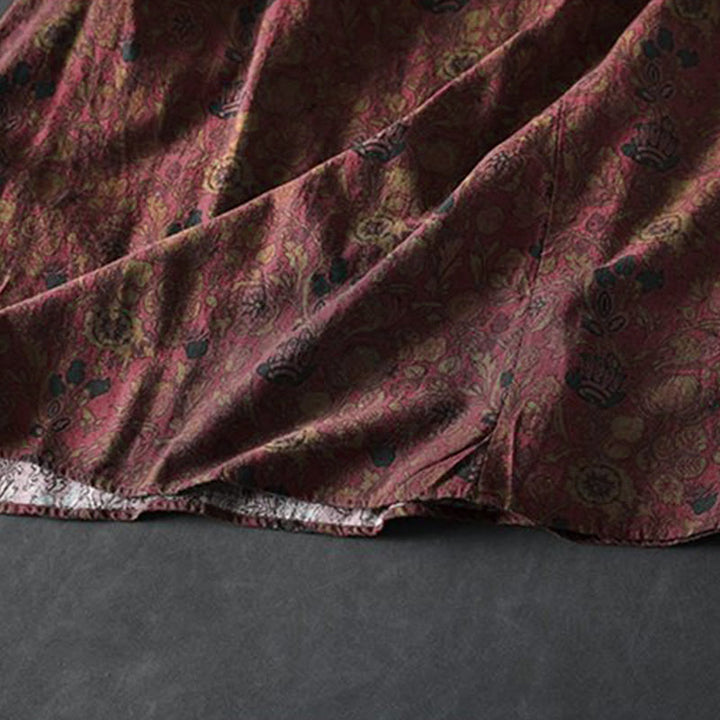 Buddha Stones ​​Retro-Blumenmuster A-Linien-Design Langarm-Midikleid für Damen - image 9