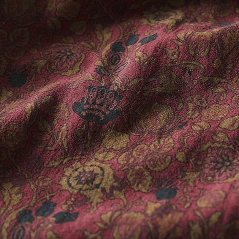 Buddha Stones ​​Retro-Blumenmuster A-Linien-Design Langarm-Midikleid für Damen - image 8