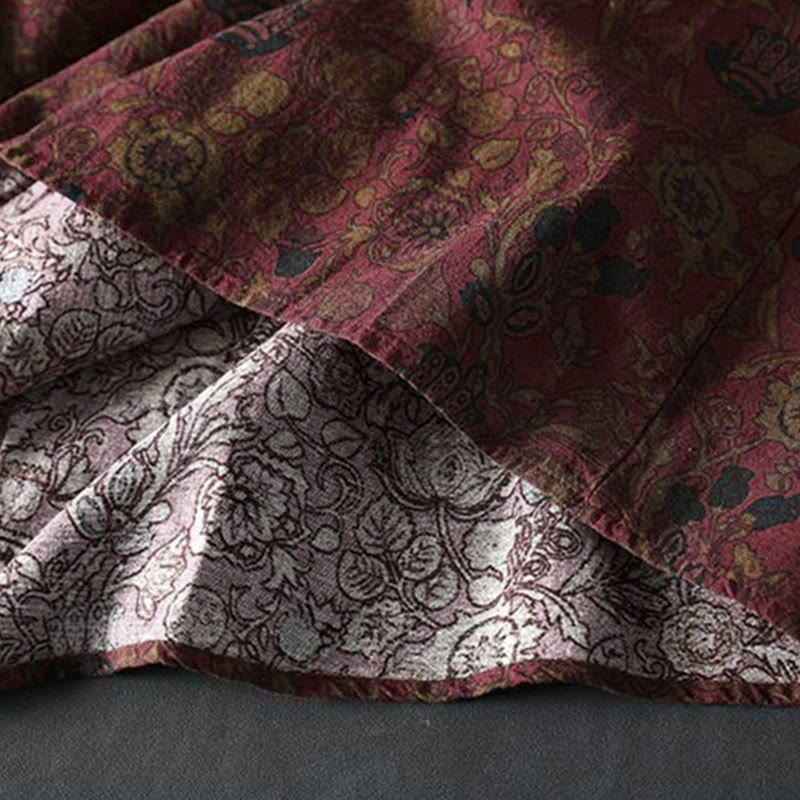 Buddha Stones ​​Retro-Blumenmuster A-Linien-Design Langarm-Midikleid für Damen - image 10