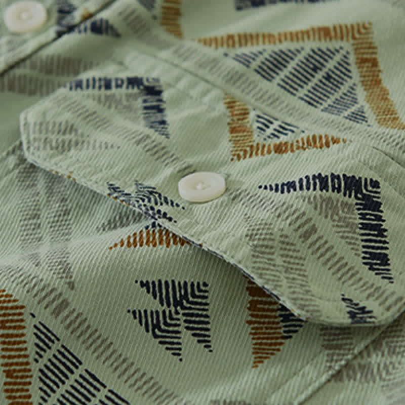 Buddha Stones Lässiges Boho-Herrenhemd mit Knopfleiste, geometrischem Muster und Tasche für Frühling und Herbst. - image 9