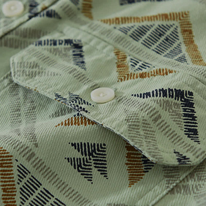 Buddha Stones Lässiges Boho-Herrenhemd mit Knopfleiste, geometrischem Muster und Tasche für Frühling und Herbst. - image 9