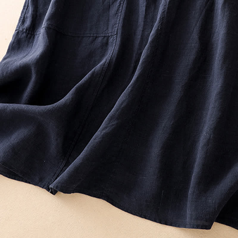 Buddha Stones Lässiges, minimalistisches, einfarbiges, ärmelloses Sommerkleid für Damen mit Rundhalsausschnitt und Tasche - image 14