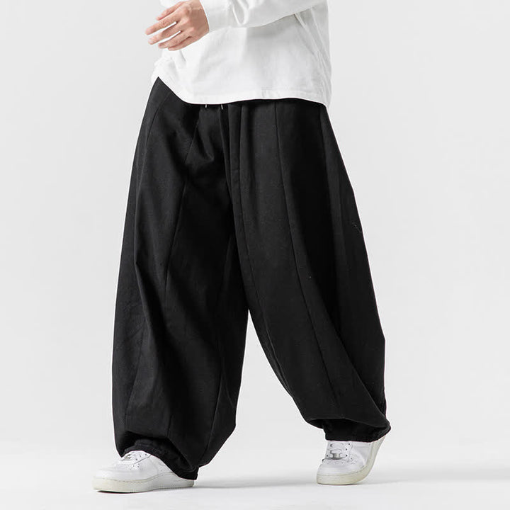 Buddha Stones Lässige, schlichte lange Herrenhose aus einfarbigem Baumwollstoff mit Kordelzug und Taschen - image 8