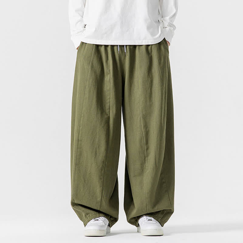 Buddha Stones Lässige, schlichte lange Herrenhose aus einfarbigem Baumwollstoff mit Kordelzug und Taschen - Olivgrün - US/ UK/AU46, EU56 (5XL) - image 18