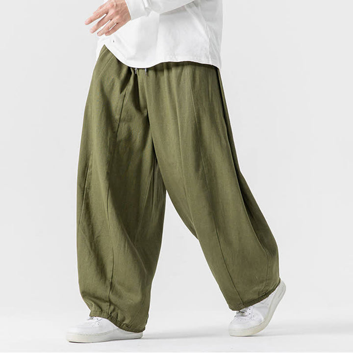 Buddha Stones Lässige, schlichte lange Herrenhose aus einfarbigem Baumwollstoff mit Kordelzug und Taschen - image 19