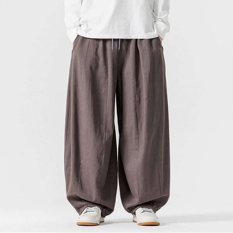 Buddha Stones Lässige, schlichte lange Herrenhose aus einfarbigem Baumwollstoff mit Kordelzug und Taschen - Grau - US/ UK/AU46, EU56 (5XL) - image 0
