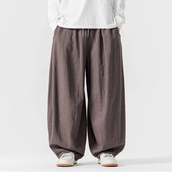 Buddha Stones Lässige, schlichte lange Herrenhose aus einfarbigem Baumwollstoff mit Kordelzug und Taschen - Grau - US/ UK/AU46, EU56 (5XL) - image 0