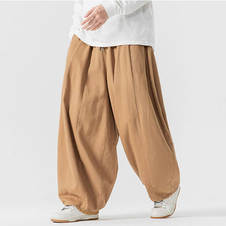 Buddha Stones Lässige, schlichte lange Herrenhose aus einfarbigem Baumwollstoff mit Kordelzug und Taschen - image 34