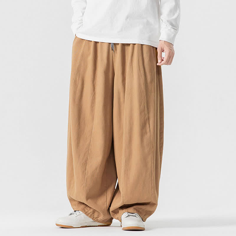 Buddha Stones Lässige, schlichte lange Herrenhose aus einfarbigem Baumwollstoff mit Kordelzug und Taschen - Goldrute - US/ UK/AU46, EU56 (5XL) - image 33