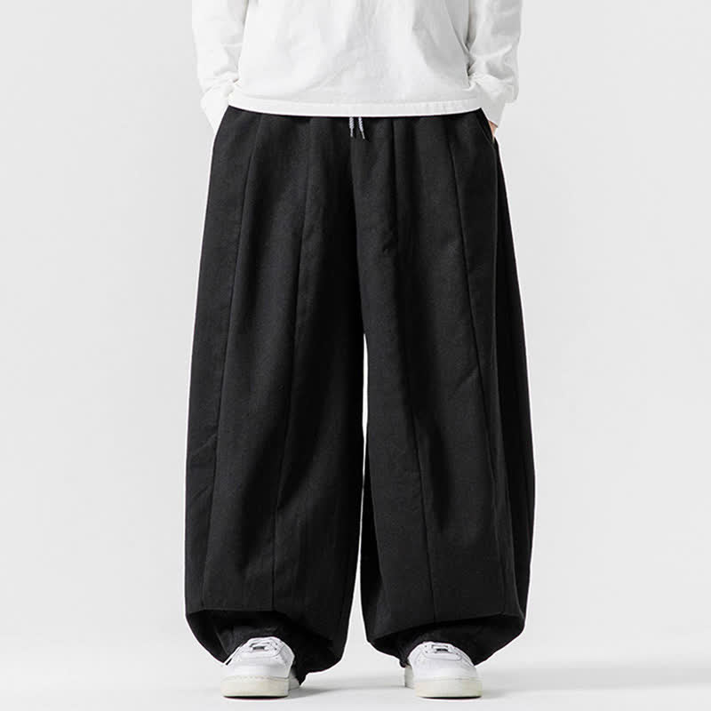 Buddha Stones Lässige, schlichte lange Herrenhose aus einfarbigem Baumwollstoff mit Kordelzug und Taschen - Schwarz - US/ UK/AU46, EU56 (5XL) - image 7