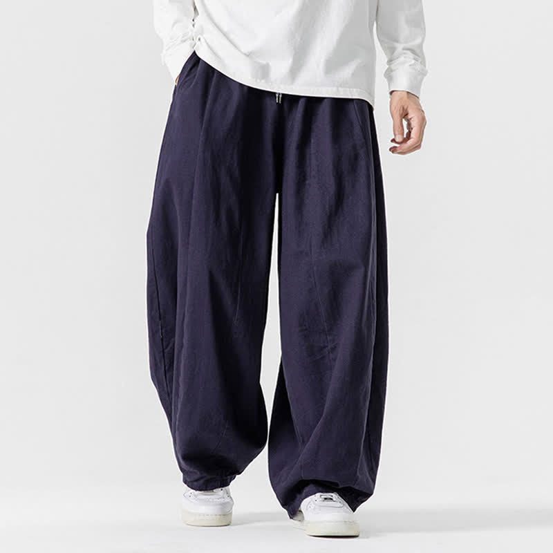Buddha Stones Lässige, schlichte lange Herrenhose aus einfarbigem Baumwollstoff mit Kordelzug und Taschen - Mitternachtsblau - US/ UK/AU46, EU56 (5XL) - image 26