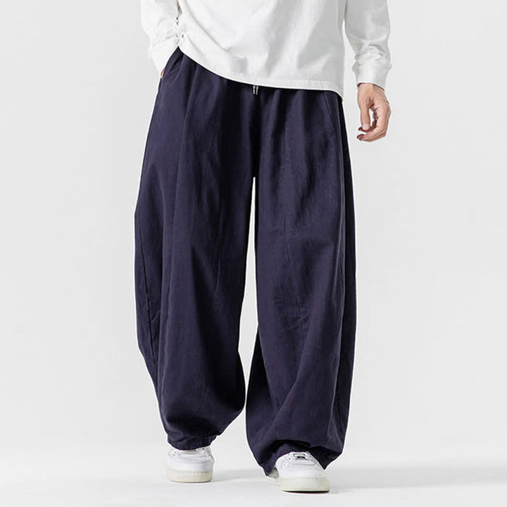 Buddha Stones Lässige, schlichte lange Herrenhose aus einfarbigem Baumwollstoff mit Kordelzug und Taschen - Mitternachtsblau - US/ UK/AU46, EU56 (5XL) - image 26