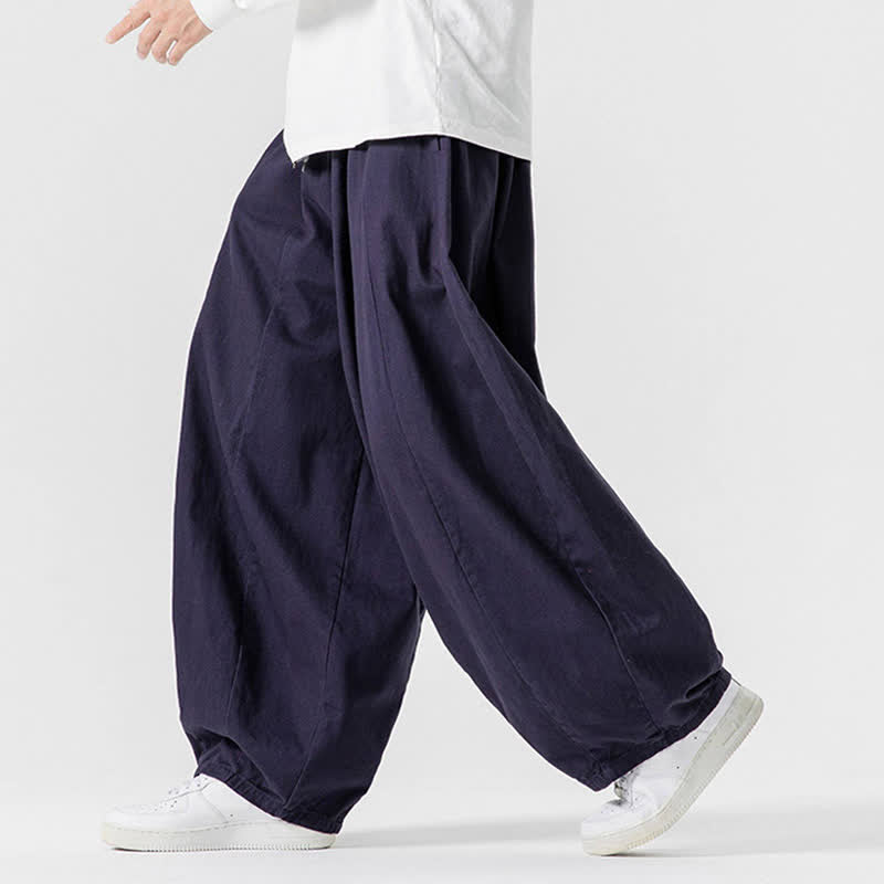 Buddha Stones Lässige, schlichte lange Herrenhose aus einfarbigem Baumwollstoff mit Kordelzug und Taschen - image 27