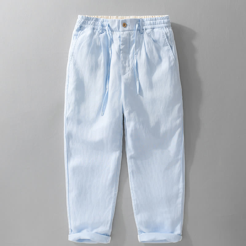 Buddha Stones Lässige lange Leinenhose für Herren, gerades Bein, mit Taschen und Kordelzug und Reißverschluss, ideal für Frühling und Sommer - Hellblau - US/ UK/AU42, EU52 (3XL) - image 11