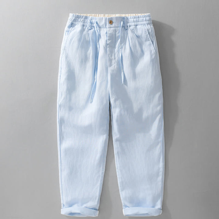 Buddha Stones Lässige lange Leinenhose für Herren, gerades Bein, mit Taschen und Kordelzug und Reißverschluss, ideal für Frühling und Sommer - Hellblau - US/ UK/AU42, EU52 (3XL) - image 11