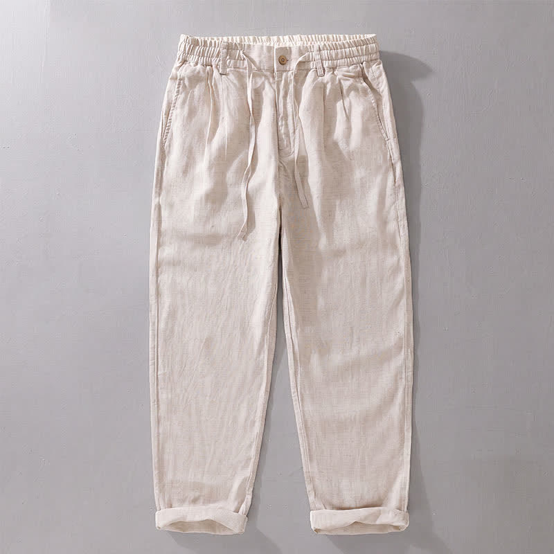 Buddha Stones Lässige lange Leinenhose für Herren, gerades Bein, mit Taschen und Kordelzug und Reißverschluss, ideal für Frühling und Sommer - Leinen - US/ UK/AU42, EU52 (3XL) - image 0