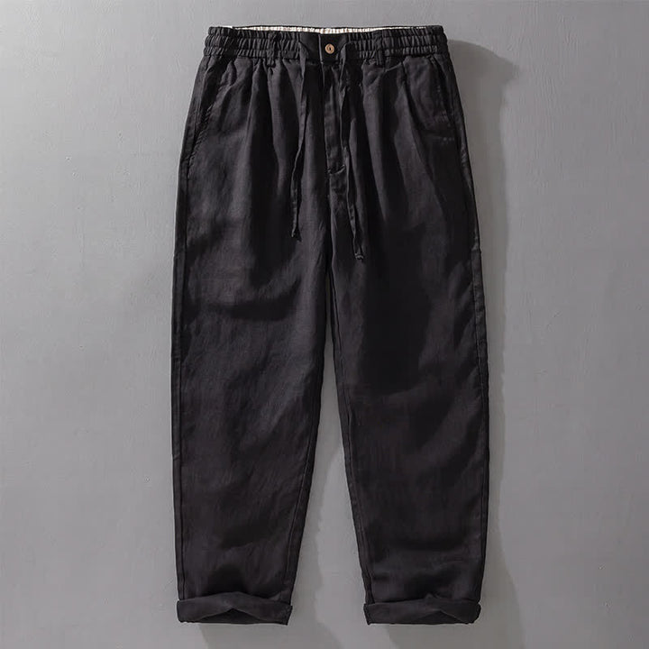 Buddha Stones Lässige lange Leinenhose für Herren, gerades Bein, mit Taschen und Kordelzug und Reißverschluss, ideal für Frühling und Sommer - Schwarz - US/ UK/AU42, EU52 (3XL) - image 8
