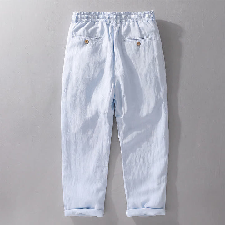 Buddha Stones Lässige lange Leinenhose für Herren, gerades Bein, mit Taschen und Kordelzug und Reißverschluss, ideal für Frühling und Sommer - image 12