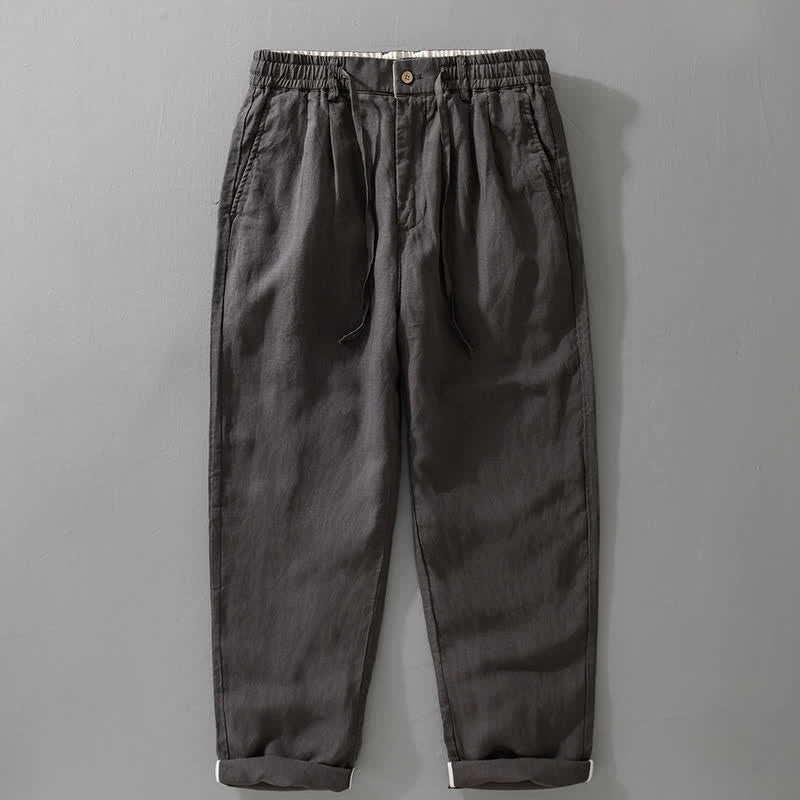 Buddha Stones Lässige lange Leinenhose für Herren, gerades Bein, mit Taschen und Kordelzug und Reißverschluss, ideal für Frühling und Sommer - Dunkelgrau - US/ UK/AU42, EU52 (3XL) - image 2