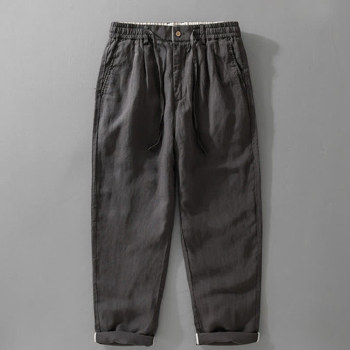 Buddha Stones Lässige lange Leinenhose für Herren, gerades Bein, mit Taschen und Kordelzug und Reißverschluss, ideal für Frühling und Sommer - Dunkelgrau - US/ UK/AU42, EU52 (3XL) - image 2