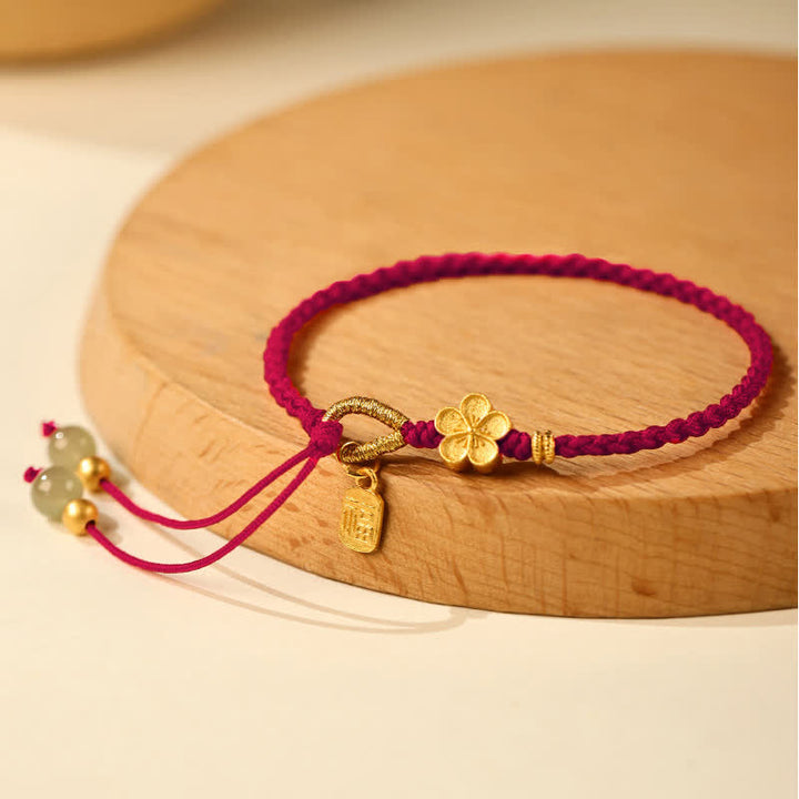 Buddha Stones ​​Hetian Jade Kleine Pfirsichblüte Fu Charakter Charm Glück String Armband - Dunkelrotes Seil (Handgelenkumfang: 14-19 cm) - image 11
