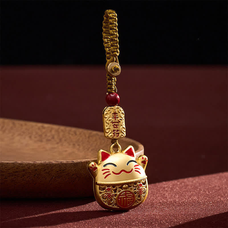 Buddha Stones Schlüsselanhänger aus graviertem Kupfer mit Fu-Figur, Glückskatze und geflochtenem Gleichgewichtsanhänger - image 10