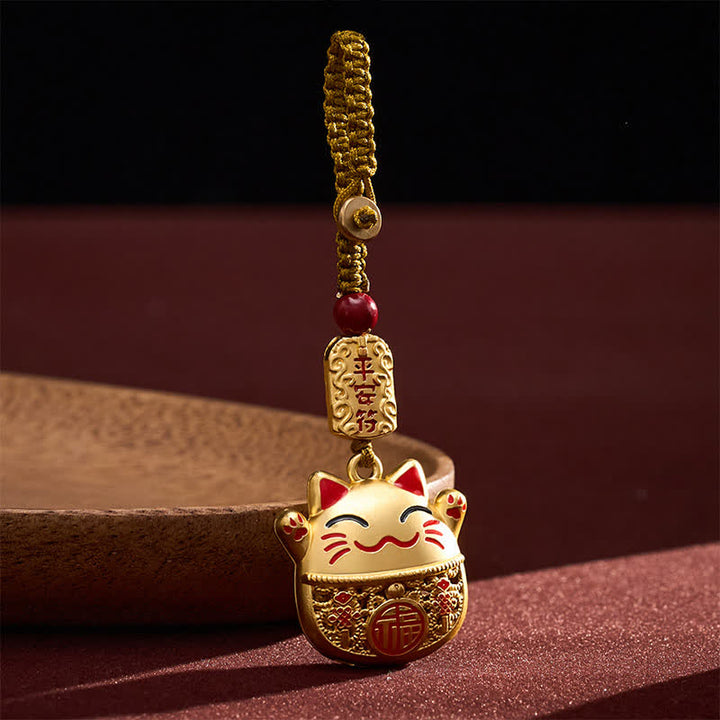Buddha Stones Schlüsselanhänger aus graviertem Kupfer mit Fu-Figur, Glückskatze und geflochtenem Gleichgewichtsanhänger - image 10