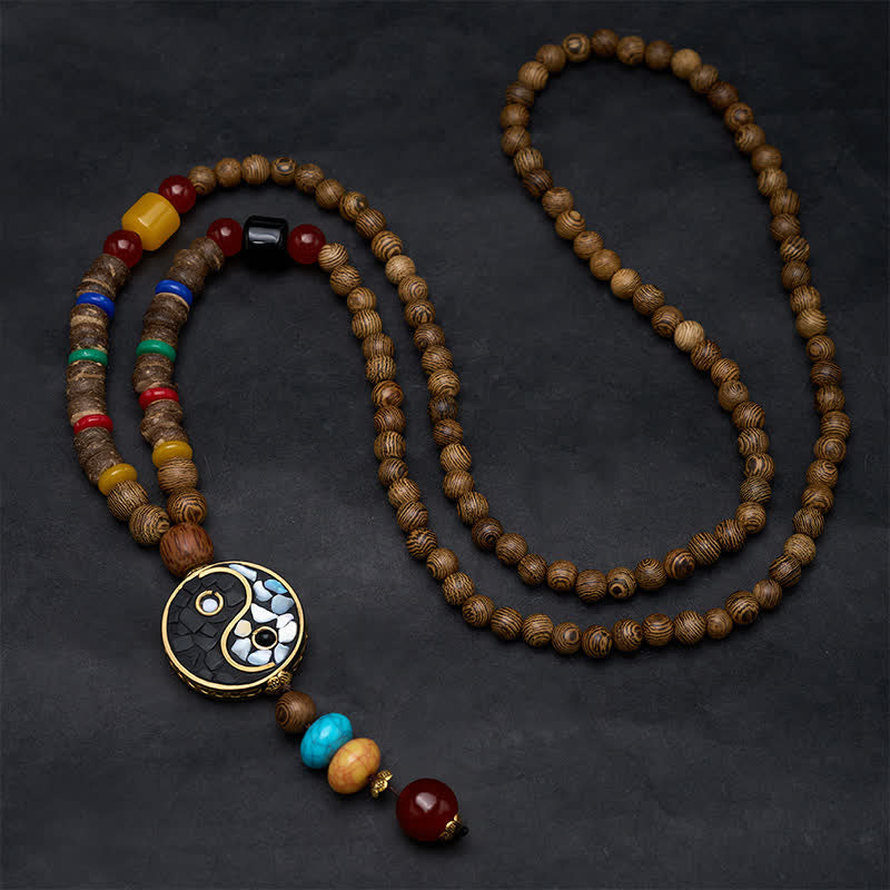 Buddha Stones Wenge-Holz-Perlenkette für Yin-Yang-Erdung und Balance - image 1