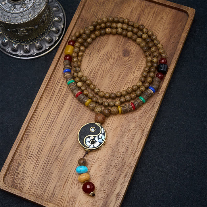 Buddha Stones Wenge-Holz-Perlenkette für Yin-Yang-Erdung und Balance - Yin Yang (Gleichgewicht ♥ Harmonie) - image 0