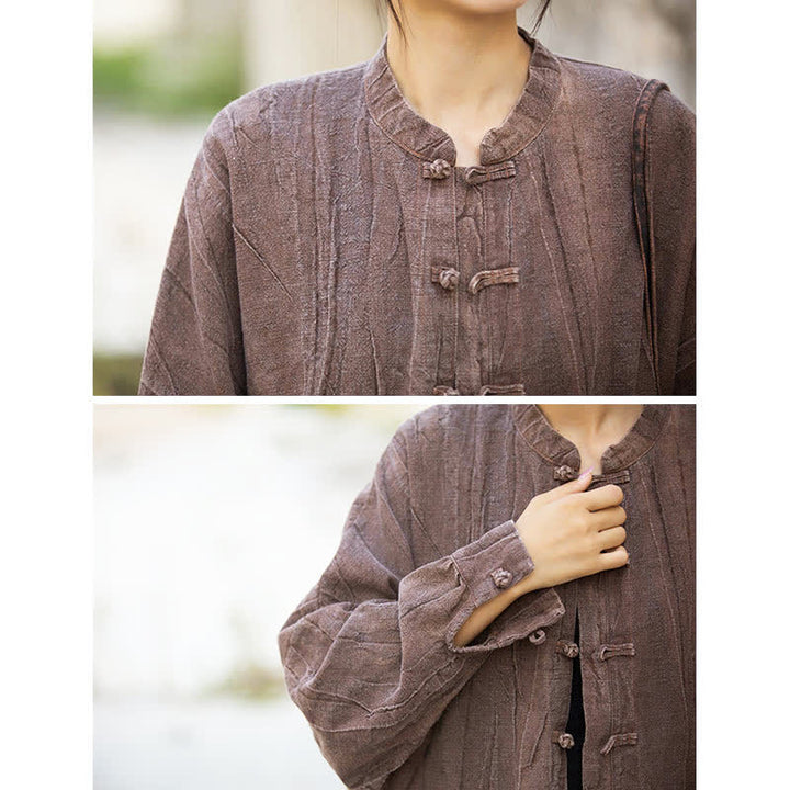 Buddha Stones Batik-Jacke mit Froschknöpfen, langärmelig, Zen-Meditation, offene Vorderseite - image 26