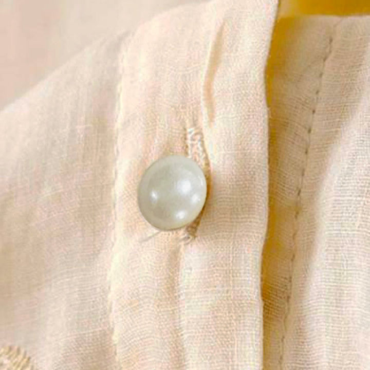 Lässiges Damen-Shirt mit Buddha Stones -Stickerei und Blütenblättern, Rundhalsausschnitt und halben Ärmeln - image 5