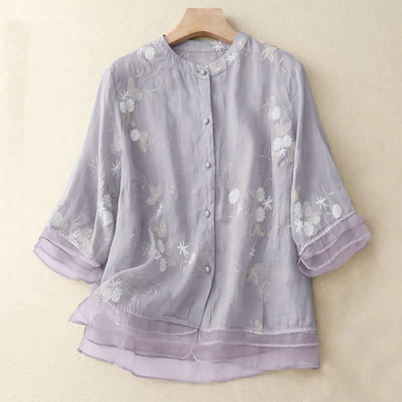 Lässiges Damen-Shirt mit Buddha Stones -Stickerei und Blütenblättern, Rundhalsausschnitt und halben Ärmeln - Lavendel - US 8-10, UK/AU 12-14, EU 40-42 (2XL) - image 0