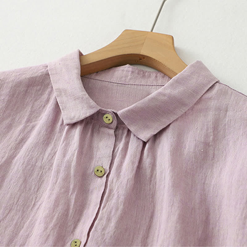 Buddha Stones Casual Plain Buttons Damen Kurzarmhemd - image 2