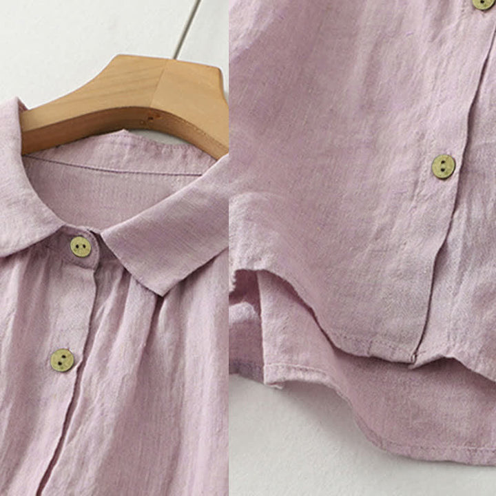 Buddha Stones Casual Plain Buttons Damen Kurzarmhemd - image 4