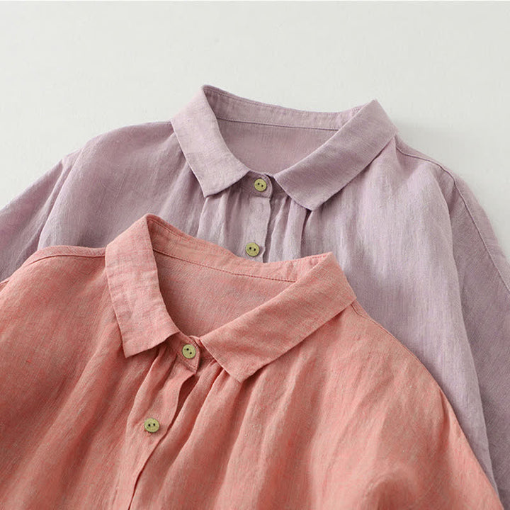 Buddha Stones Casual Plain Buttons Damen Kurzarmhemd - image 21