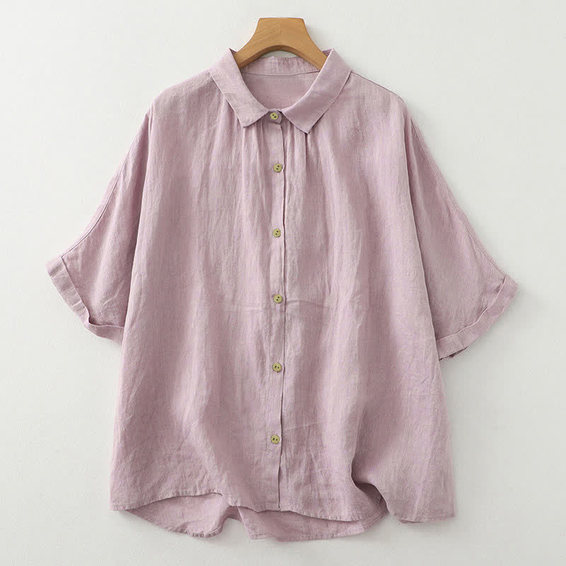Buddha Stones Casual Plain Buttons Damen Kurzarmhemd - Distel - US12, UK/AU16, EU44 (2XL) - image 1