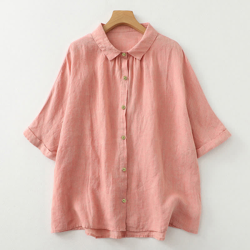 Buddha Stones Casual Plain Buttons Damen Kurzarmhemd - Lachs - US12, UK/AU16, EU44 (2XL) - image 8