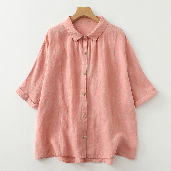 Buddha Stones Casual Plain Buttons Damen Kurzarmhemd - Lachs - US12, UK/AU16, EU44 (2XL) - image 8