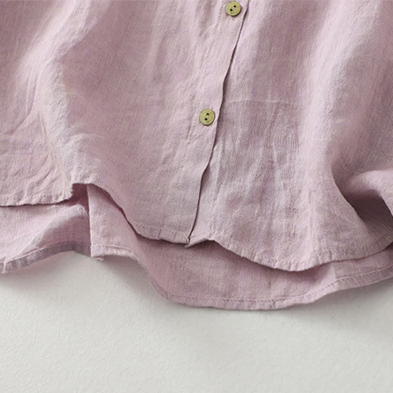 Buddha Stones Casual Plain Buttons Damen Kurzarmhemd - image 5