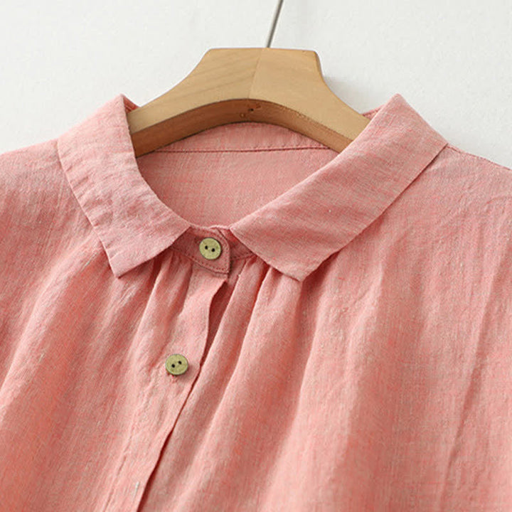 Buddha Stones Casual Plain Buttons Damen Kurzarmhemd - image 10