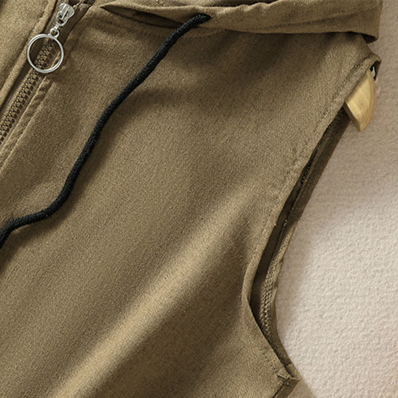 Buddha Stones Lässiges, ärmelloses Kapuzenshirt mit Kordelzug und Taschen für Damen – mit Reißverschluss und Taschen - image 25