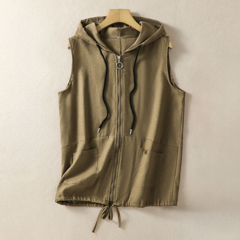 Buddha Stones Lässiges, ärmelloses Kapuzenshirt mit Kordelzug und Taschen für Damen – mit Reißverschluss und Taschen - Dunkelkhaki - US12, UK/AU16, EU44 (2XL) - image 19
