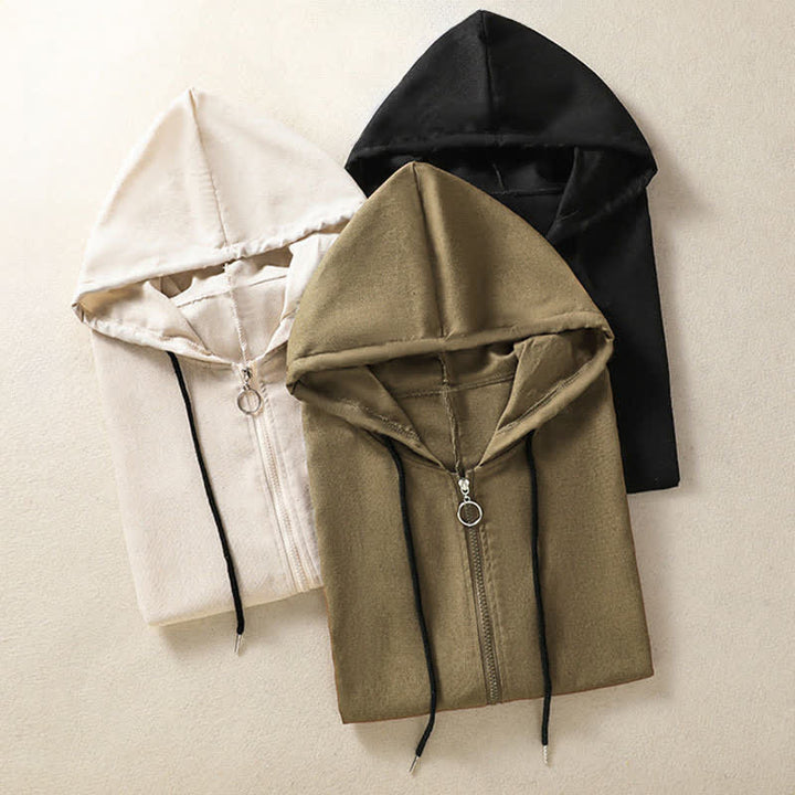 Buddha Stones Lässiges, ärmelloses Kapuzenshirt mit Kordelzug und Taschen für Damen – mit Reißverschluss und Taschen - image 28